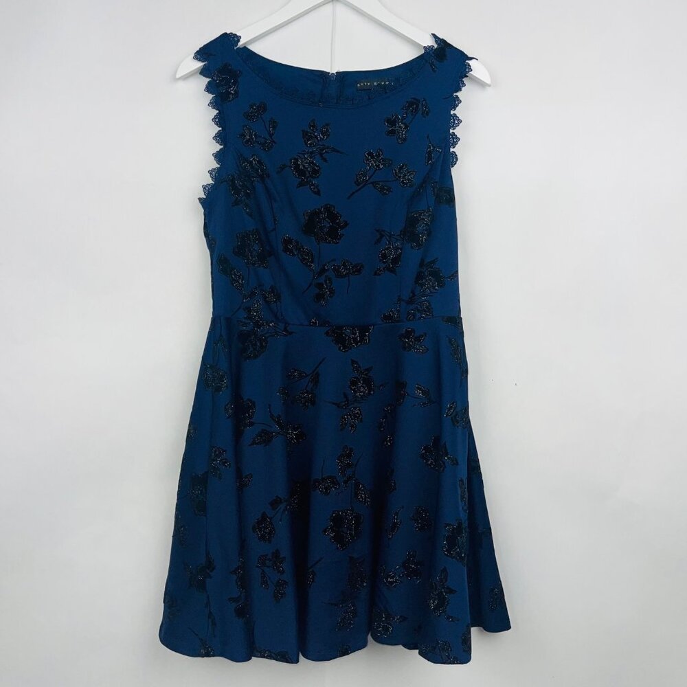 City Studio Flocked Glitter Fit & Flare Dress Size 11